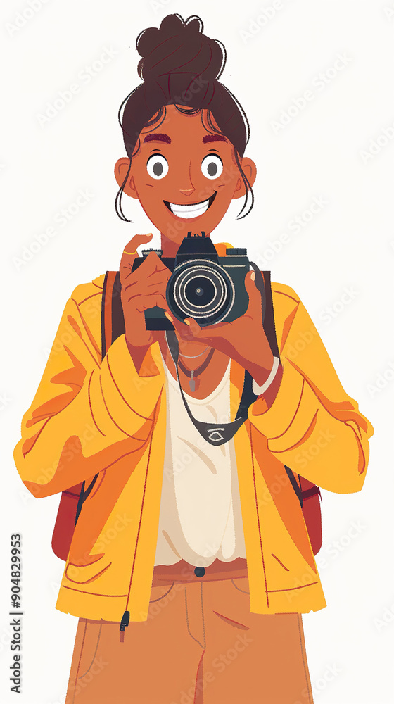 Illustration of young modern girl holding her camera in hands. Illustration of young modern girl holding her camera in hands.