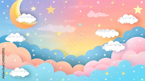 Dreamy Papercut Night Sky with Moon and Stars, paper art, digital art, sky, night , clouds, stars