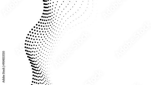 Futuristic wave of black smoothly moving dots on a white background. Flowing dot particles wave pattern halftone black gradient smooth curve shape isolated on transparent background. Vector illustrati