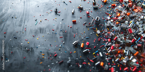 Creative Industry Concept Featuring Electrical Connectors Falling onto a Steel Plate Background photo