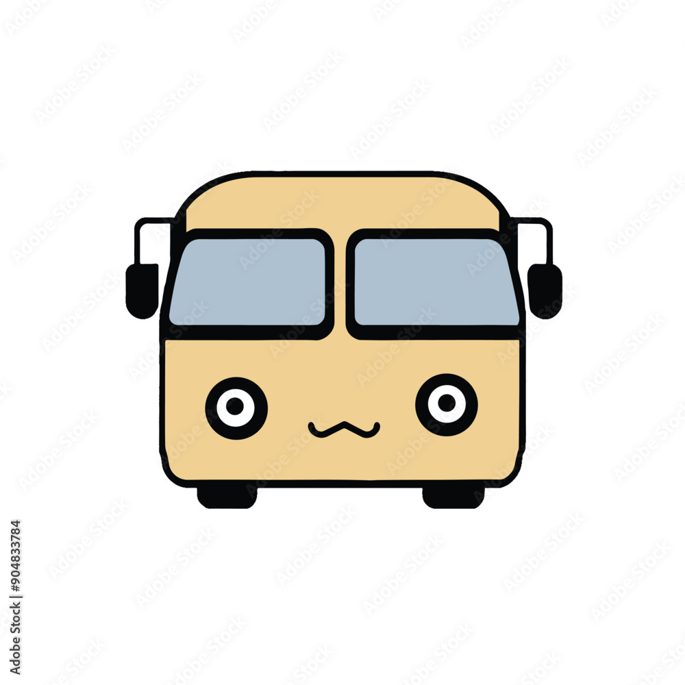 Cute bus kawaii cartoon character on white background, vector illustration Cute bus kawaii cartoon character on white background, vector illustration