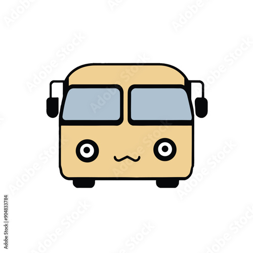 Cute bus kawaii cartoon character on white background, vector illustration