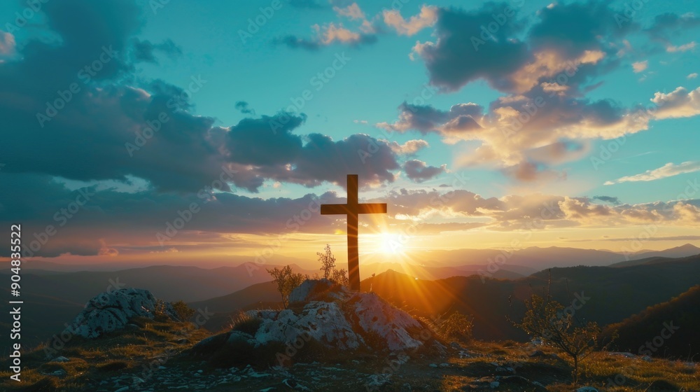 Mountain Sunset with Cross Mountain Sunset with Cross