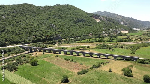 Aerial view of the historic Carev Bridge in the city of Niksic, Montenegro photo