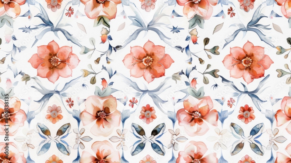 The seamless pattern features a mix of floral and geometric designs in a watercolor style. The seamless pattern features a mix of floral and geometric designs in a watercolor style.