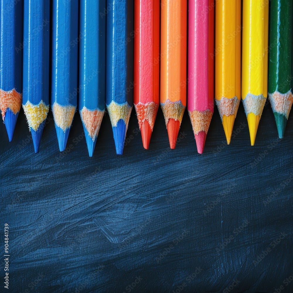 Colorful Pencils on a Dark Blue Background