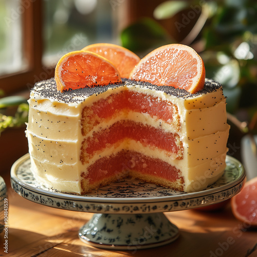 Zesty Grapefruit Cake with Poppy Seed Frosting: A Tangy Delight Close-Up photo