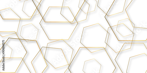 Modern minimal golden hexagon background with stoke. abstract futuristic architecture concept with digital geometric gold line for wallpaper, presentation background design, vector illustration.