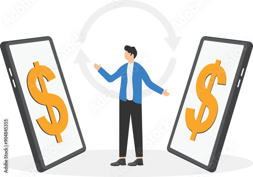 smartphones and arrows connecting them,

