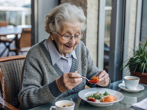 senior person eating breakfast