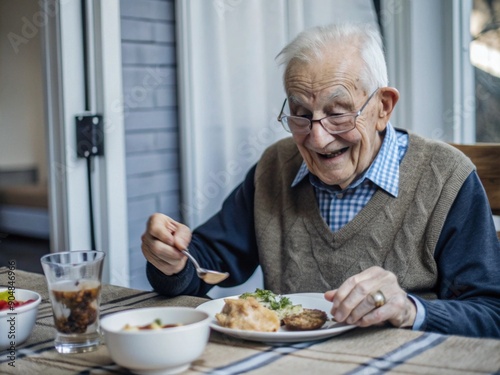 senior person eating breakfast in bed