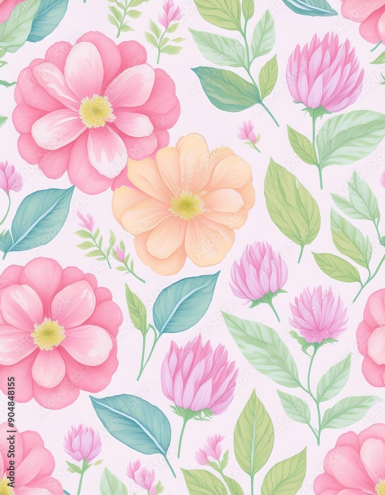 Soft Floral Symphony: Seamless Pastel Pattern Soft Floral Symphony: Seamless Pastel Pattern