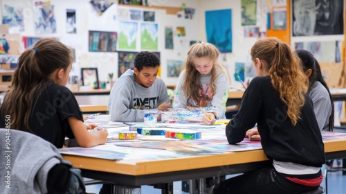 Creative Collaboration: Teachers and Students Engaged in Mixed Media Art Project in Realistic Setting
