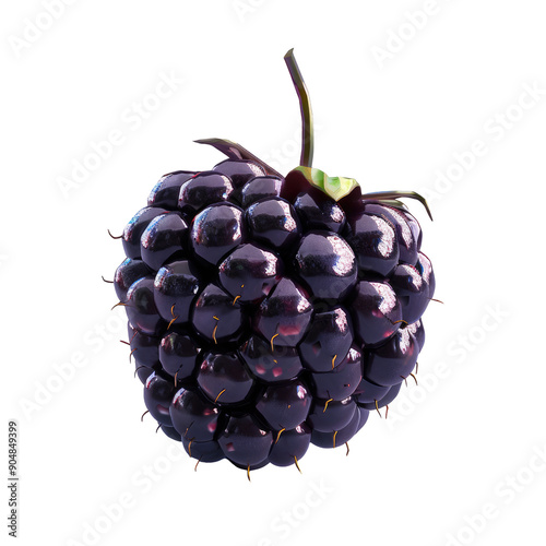 Single blackberry fruit with stem on a transparent background