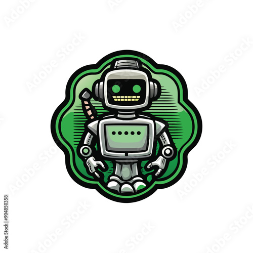 A cartoon robot with green eyes and a friendly smile in a green and black chat room logo.