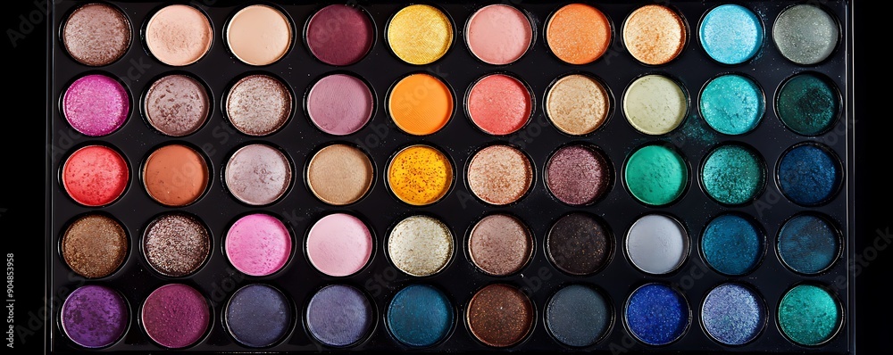 Colorful eyeshadow palette with various shades and textures. Colorful eyeshadow palette with various shades and textures.