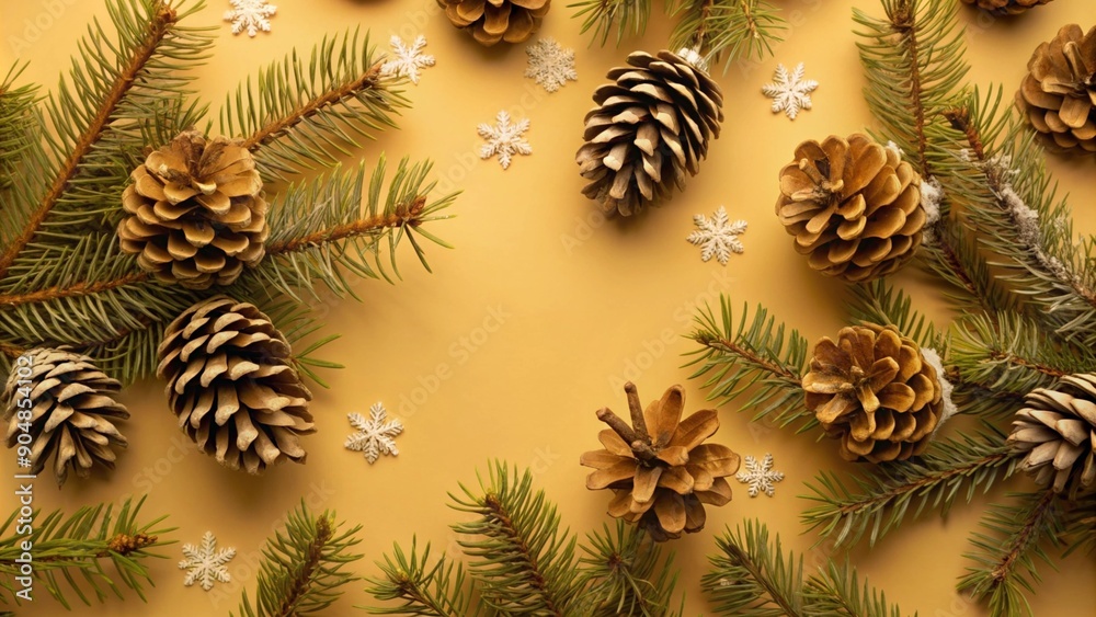 Naklejka premium christmas, tree, cone, pine, branch, fir, decoration, spruce, winter, holiday, green, nature, xmas, twig, evergreen, ornament, needle, snow, isolated, season, cones, plant, celebration, coniferous, de