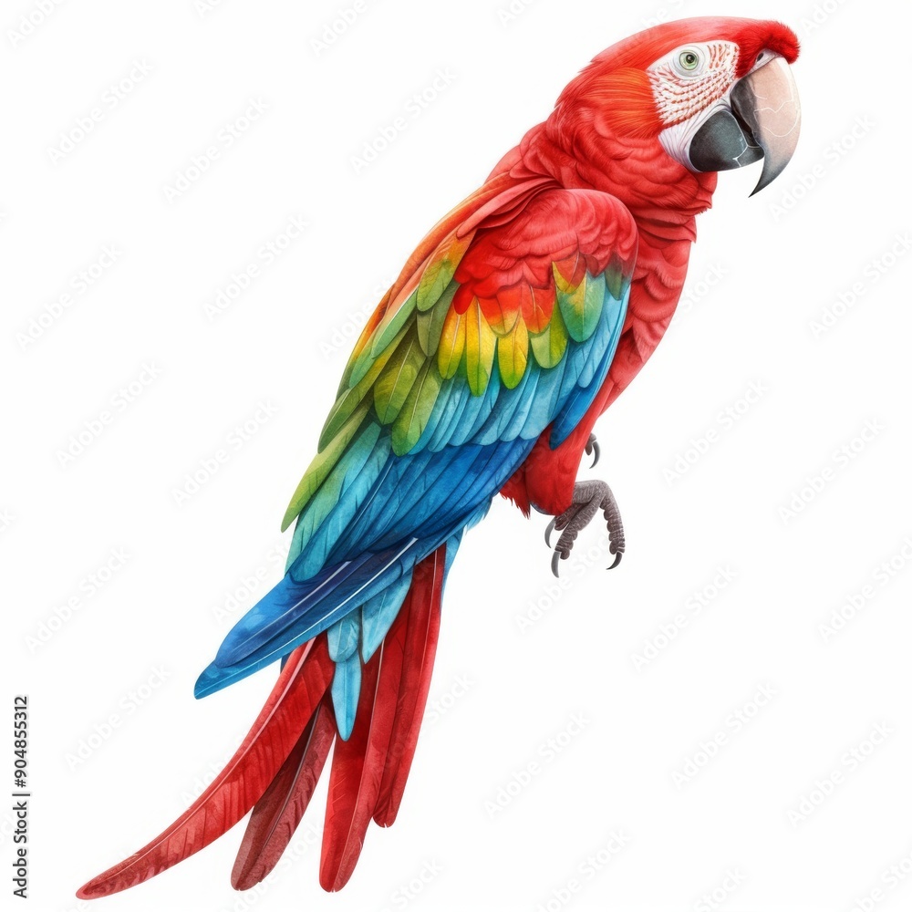 Obraz premium parrot with vibrant, colorful feathers rendered in watercolor style. Isolated on a white background