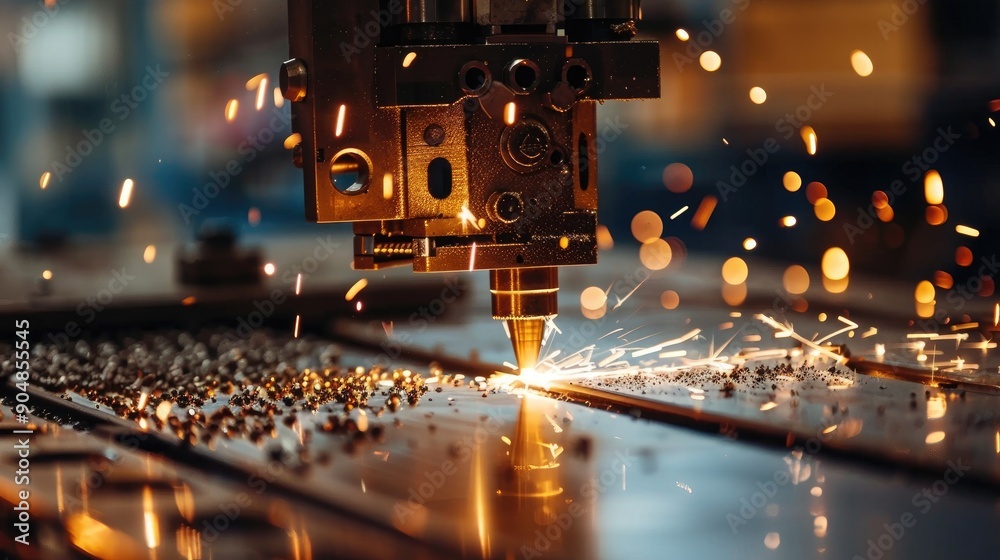 Fototapeta premium Metal being cut by laser cutting device