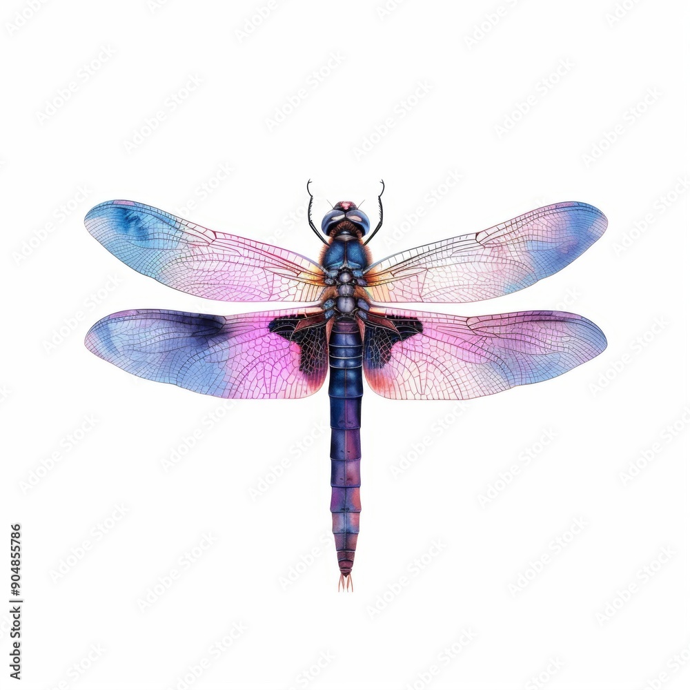 a dragonfly with detailed wings, rendered in watercolor style. Isolated on a white background a dragonfly with detailed wings, rendered in watercolor style. Isolated on a white background