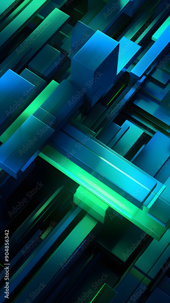 Digital blue and green 3d geometric abstract graphic poster background Digital blue and green 3d geometric abstract graphic poster background