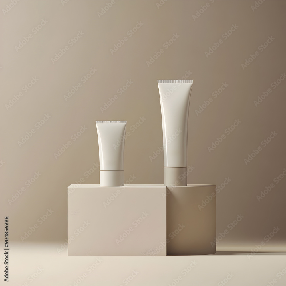 Pristine Medical Inspired Still Life with Serum Bottle and Beige Moisturizer Tubes on Minimalist Backdrop Pristine Medical Inspired Still Life with Serum Bottle and Beige Moisturizer Tubes on Minimalist Backdrop