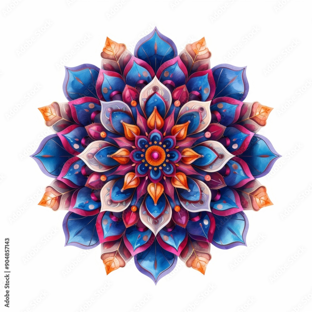 an intricate mandala, rendered in watercolor style. Isolated on a white background an intricate mandala, rendered in watercolor style. Isolated on a white background