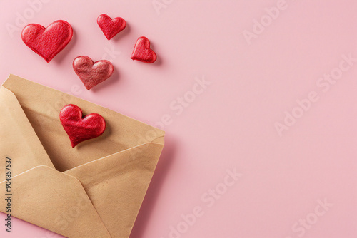 Envelope with hearts on pink background, perfect for Valentine's Day love letters