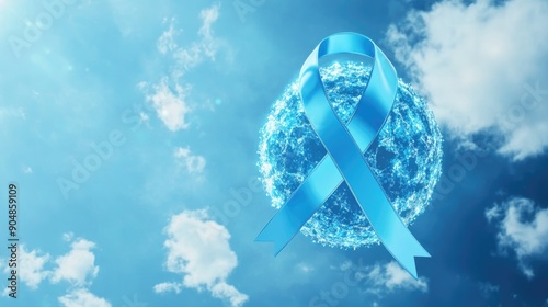 Wallpaper Mural Concept of World Diabetes Day , The world is surrounded by a blue ribbon on blue background , Generative AI Torontodigital.ca
