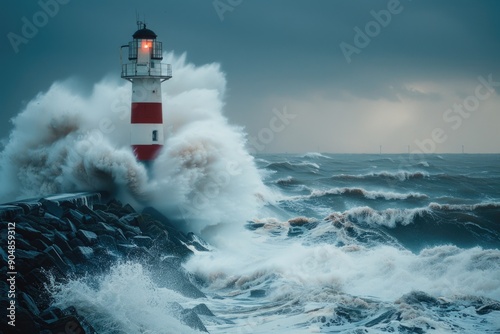 Lighthouse in rough ocean
