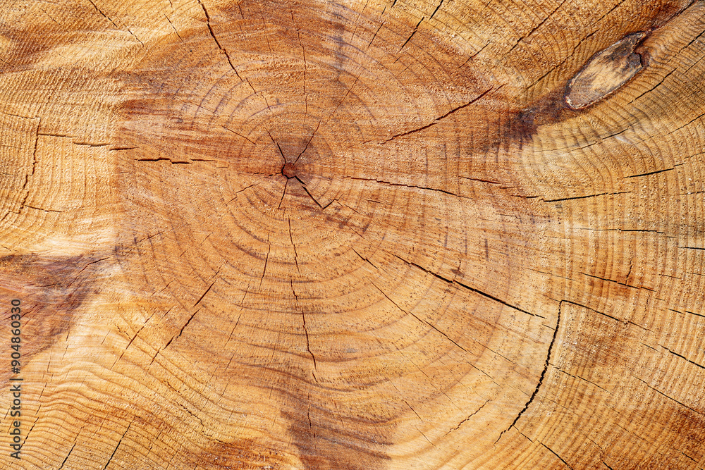 Naklejka premium Cross section of resinous or maritime pine trunk. Pinus pinaster.