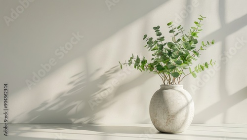 Sunlight Illuminates Eucalyptus in a Vase