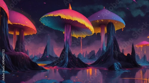 Hallucinations mushrooms abstract surrealism animation, looping
