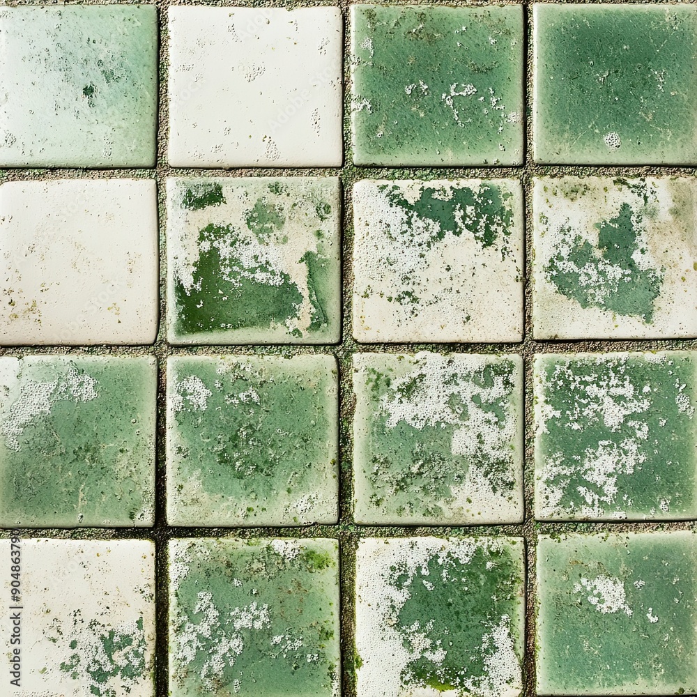 Green and White Checkered Tile Wall with Mold Green and White Checkered Tile Wall with Mold