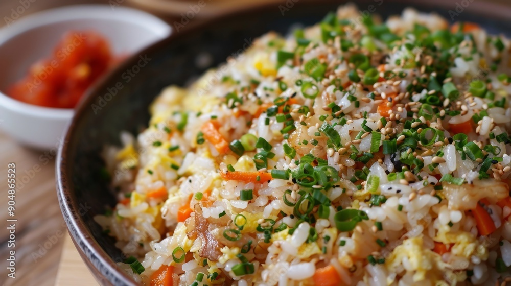 Colorful Asian Fried Rice with Vegetables in a Traditional Bowl. Japanese-Style Fried Rice Colorful Asian Fried Rice with Vegetables in a Traditional Bowl. Japanese-Style Fried Rice