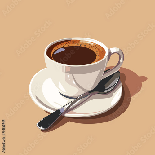 Coffee cup Cuban hot espresso. Cup, saucer, spoon. Watercolor style vector