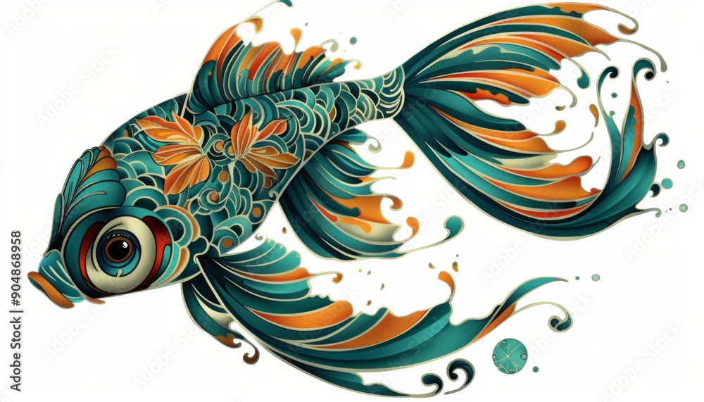 Vibrant Koi Fish Illustration on Watercolor Background Vibrant Koi Fish Illustration on Watercolor Background