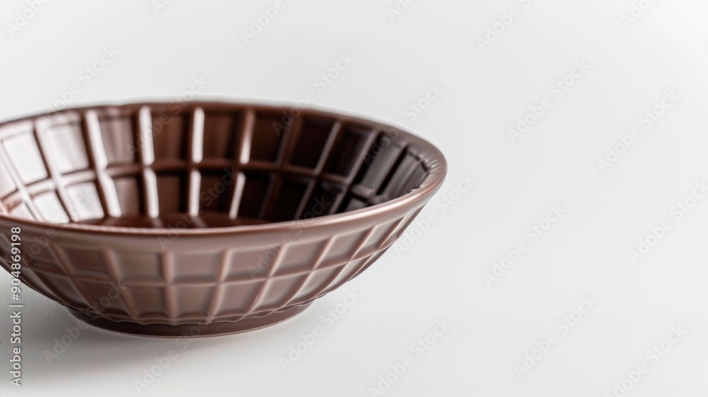 Chocolate lined empty wafer bowl for dessert serving on white background in close up view Chocolate lined empty wafer bowl for dessert serving on white background in close up view