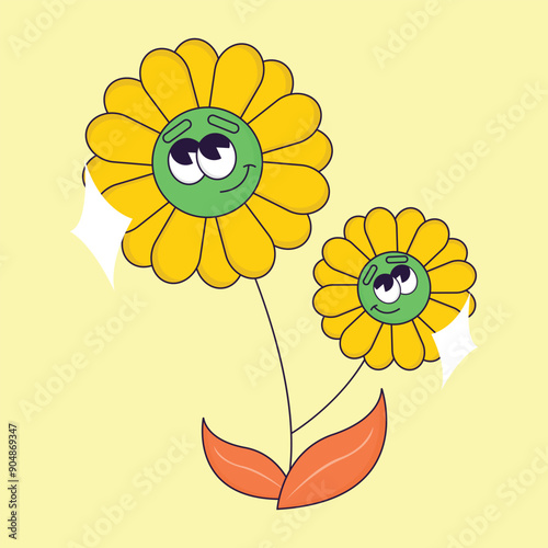 simple colorful funny flower mascot icon illustration