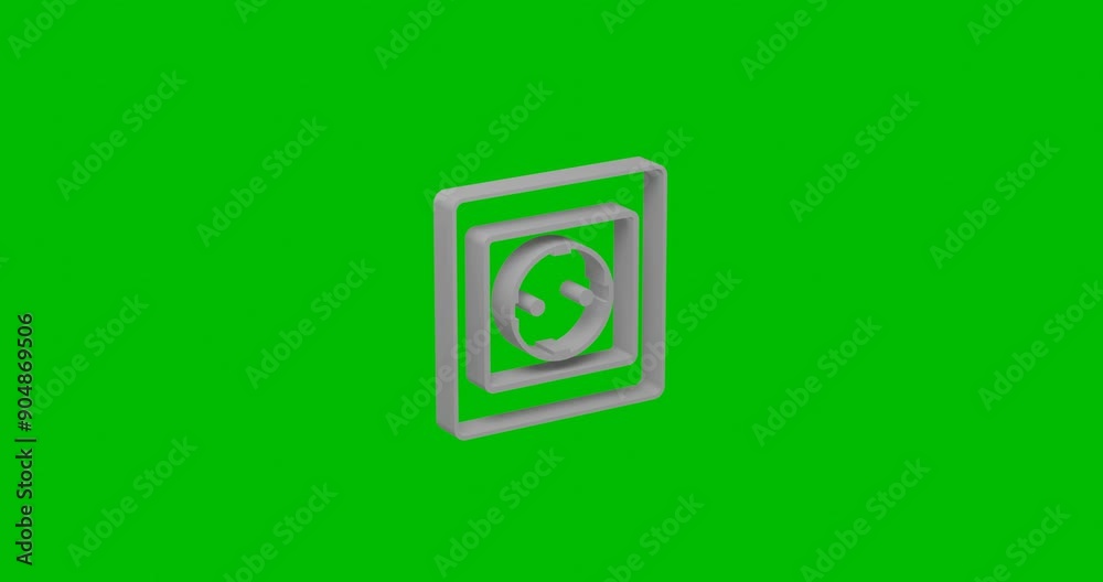 Animation of rotation of a white power socket symbol with shadow. Simple and complex rotation. Seamless looped 4k animation on green chroma key background Animation of rotation of a white power socket symbol with shadow. Simple and complex rotation. Seamless looped 4k animation on green chroma key background