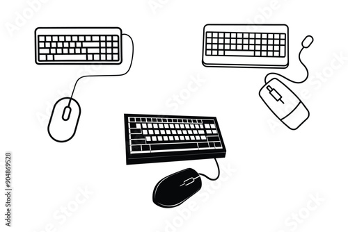 Different Types of Keyboards Set Vector Line Art illustration 

