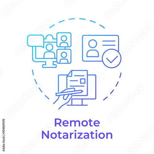 Remote notarization blue gradient concept icon. Video conferencing, electronic signature. Round shape line illustration. Abstract idea. Graphic design. Easy to use in infographic, presentation