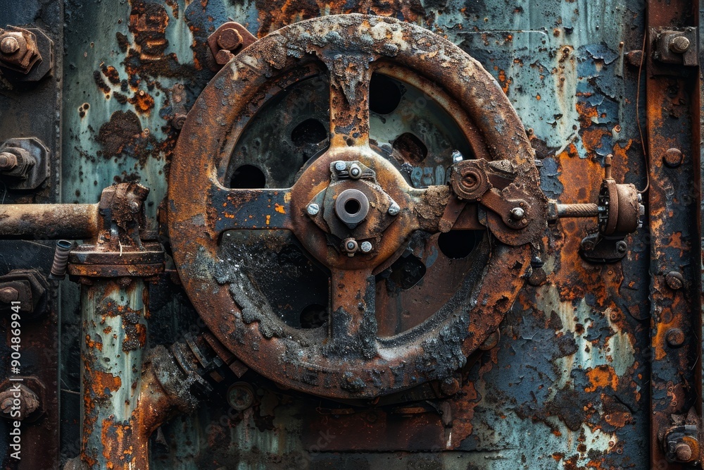 An old door with a rusty handle showing signs of neglect and decay, Forgotten machinery rusting in the corners An old door with a rusty handle showing signs of neglect and decay, Forgotten machinery rusting in the corners