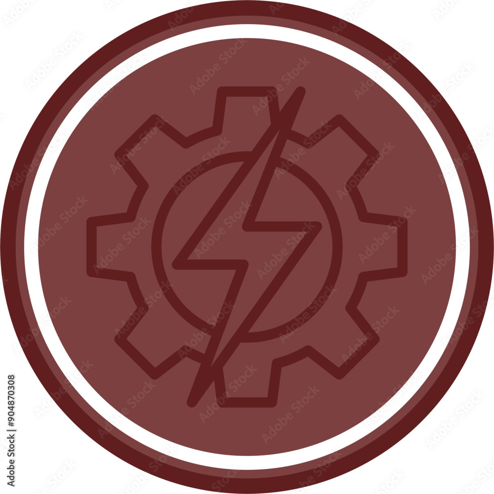 Gear with lightning bolt Vector Line Double Circle Maroon Gear with lightning bolt Vector Line Double Circle Maroon
