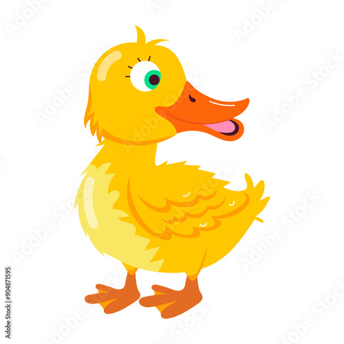 Happy duck sticker in flat style 

