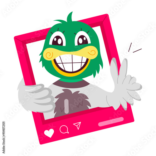 Duck post sticker designed in flat style 

