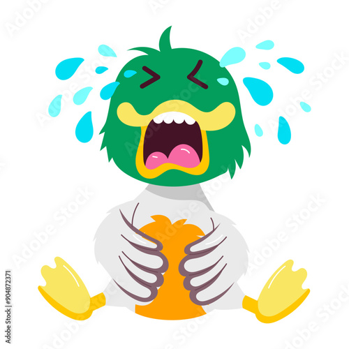 A flat style sticker of weeping duck 

