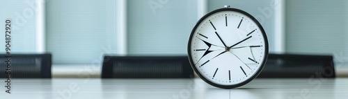 A broken clock on a boardroom wall, symbolizing the halted progress of a bankrupt business photo