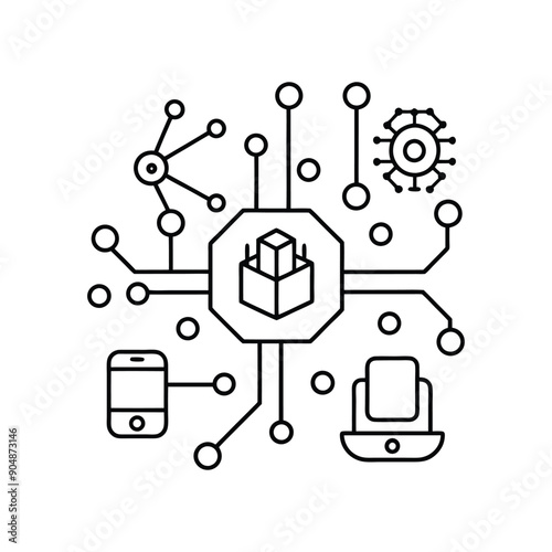 Innovative Technology Solutions Vector Design Featuring Interconnected Devices and Circuit Patterns