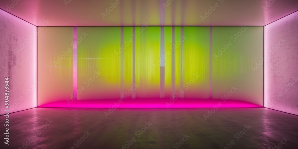 Bright colors illuminate a modern gallery with dynamic light patterns Bright colors illuminate a modern gallery with dynamic light patterns